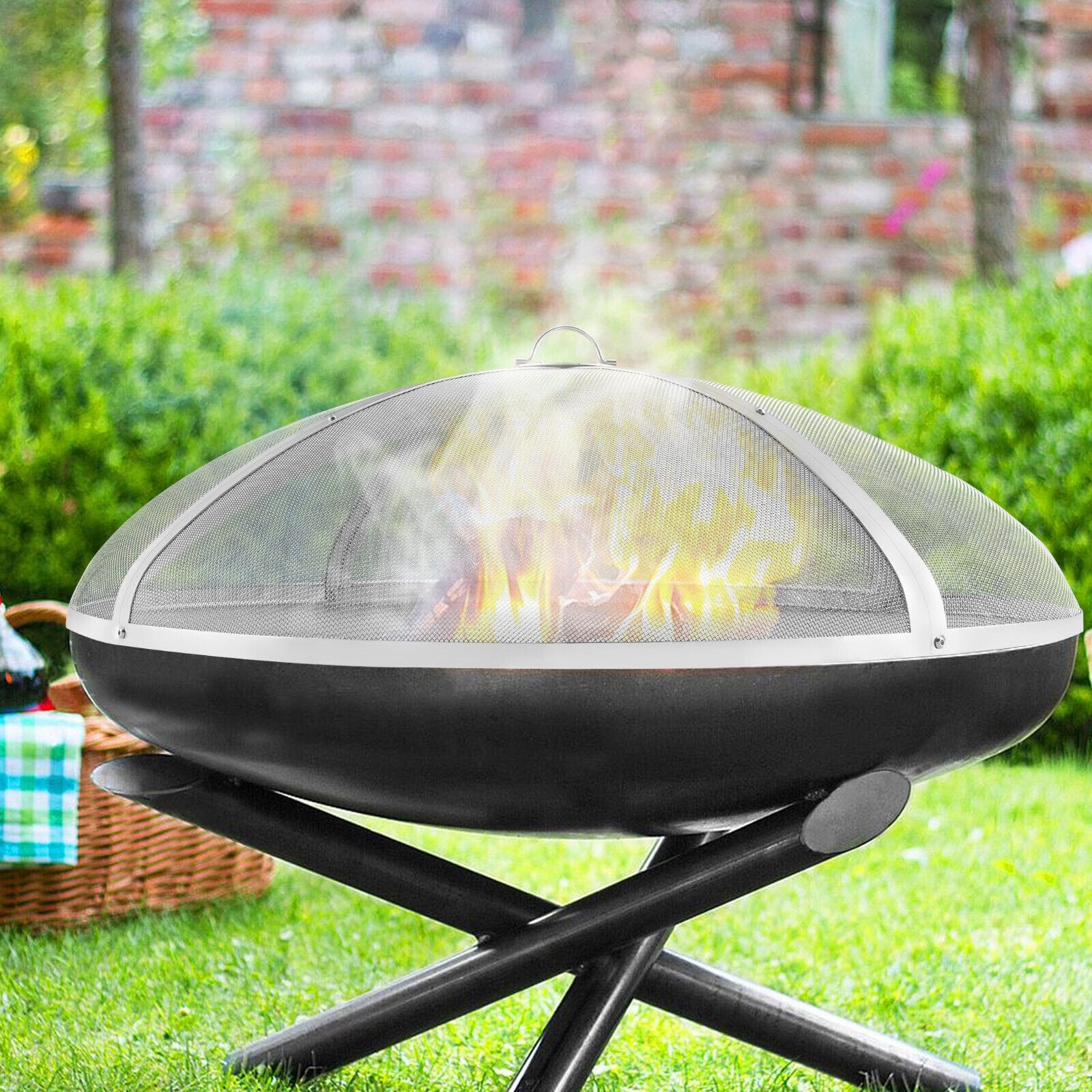 36" Round Stainless Steel Fire Pit Spark Screen Cover On Sale Bed